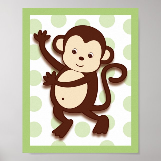 Pop Mod Monkey Jungle Nursery Väggkonst Tryck 8X10 (Framsidan)