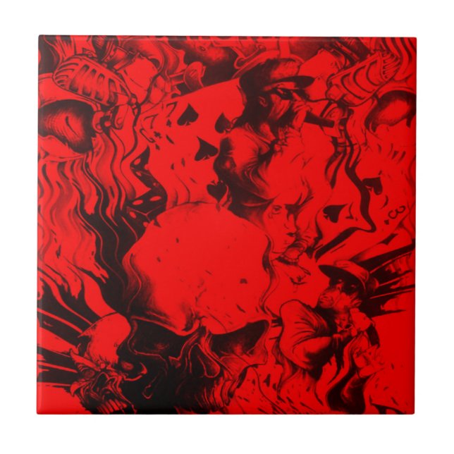 Pop Musician Porträtt i Vibrant Red Färg Art Kakelplatta (Framsidan)