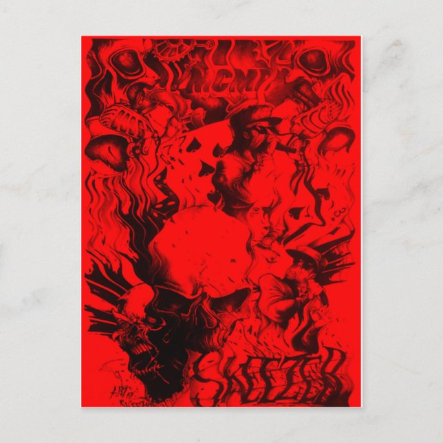 Pop Musician Porträtt i Vibrant Red Färg Art Vykort (Framsida)