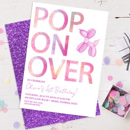 Pop on Over Girl Balloon Hund Birthday Inbjudan