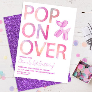 Pop on Over Girl Balloon Hund Birthday Inbjudan