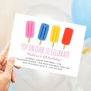 Pop on over Summer Popsicle Barns födelsedag Party Inbjudningar