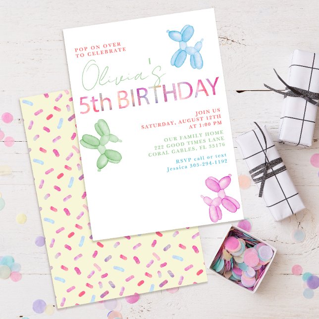 Pop över 5:e födelsedag Inbjudan Hund (modern typography colorful 5th birthday party invitation )