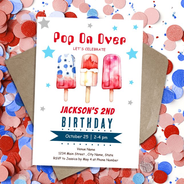 Pop Over Kids Sommar Is Pop 2-årsdag Inbjudningar (Skapare uppladdad)