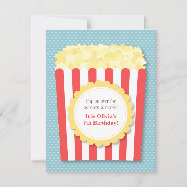 Pop Över Popcorn Film Natt Födelsedagsfest Inbjudningar (Framsida)