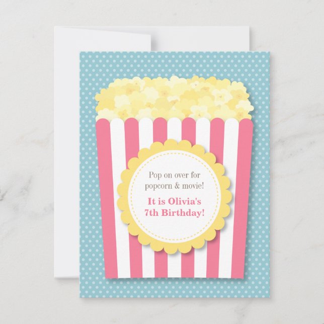 Pop Över Popcorn Film Natt Pastell Födelsedagsfest Inbjudningar (Framsida)