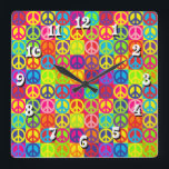 Pop Peace Fyrkantig Klocka<br><div class="desc">Pop-freden fyrkantig klocka.</div>