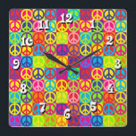 Pop Peace Fyrkantig Klocka<br><div class="desc">Pop-freden fyrkantig klocka.</div>