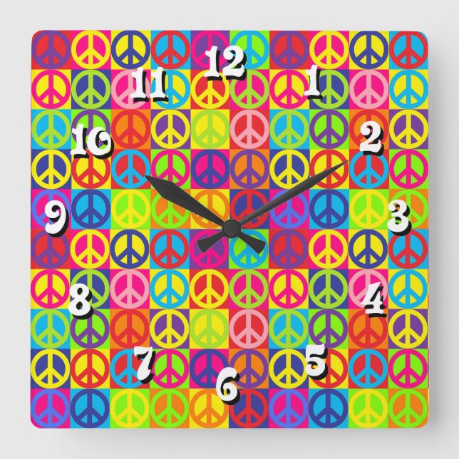Pop Peace Fyrkantig Klocka (Framsida)