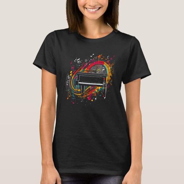 Pop Pianist Piano Black T Shirt (Framsida)