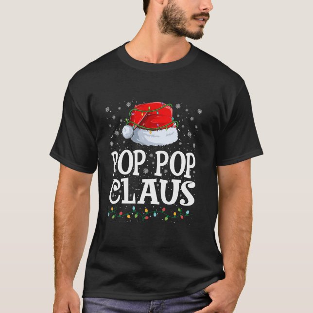 Pop Pop Claus jul Ljus Santa Hat Family Morsa T Shirt (Framsida)