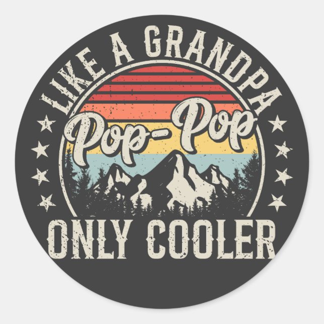 Pop-pop som en "Grandpa Only Cooler Retro" Runt Klistermärke (Framsida)