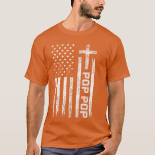 Pop Pop USA Amerikansk Flagga Kors Kristna Farfar T Shirt
