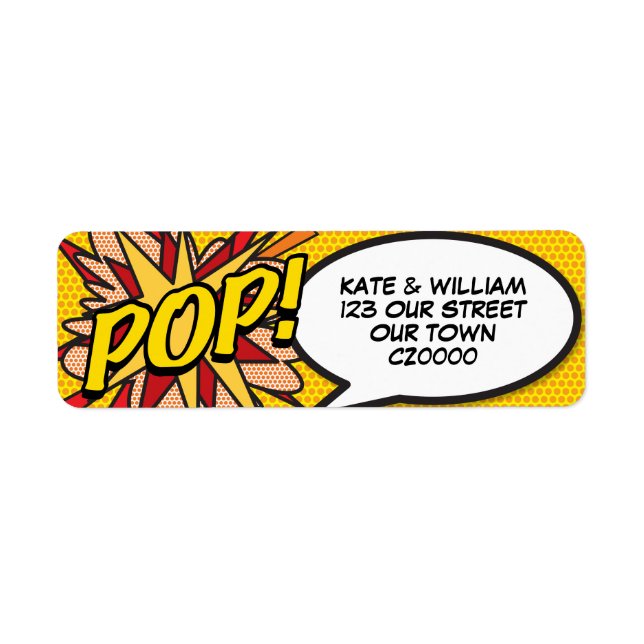 POP Rolig Retro Serietidning Pop Art-adress Returadress Etikett (Framsidan)