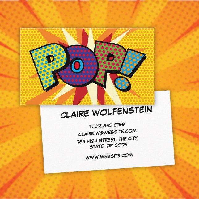 POP Rolig Retro Serietidning Visitkort (POP Fun Modern Colorful Comic Book Business Card)