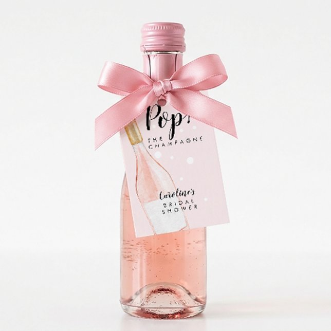 Pop! Rosa champagne bröllopsduschtagg Presentetikett (Skapare uppladdad)