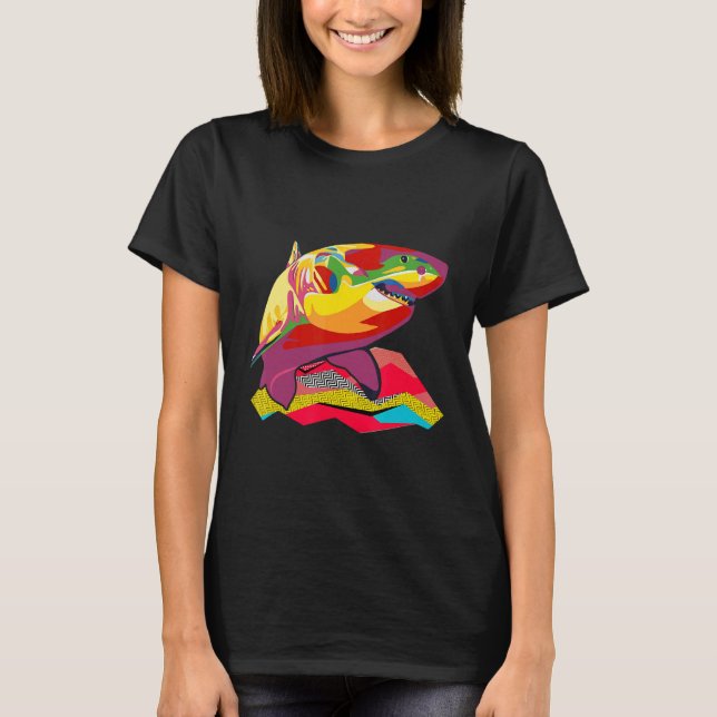 Pop Shark Vatten Färg Aesthetic Animal Shark T Shirt (Framsida)