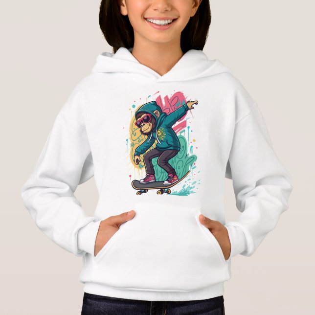 Pop Skate Apelsinapa Barn T-Shirt Design  Cool Tec (Framsida)