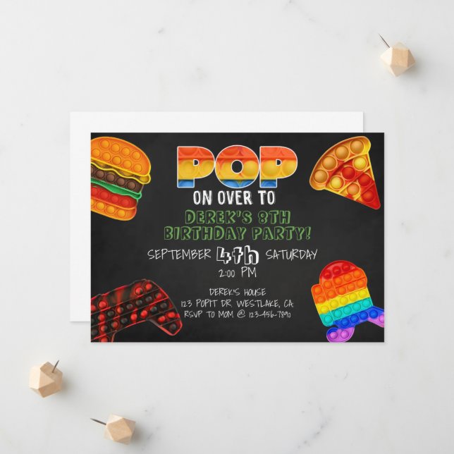 pop snap party, pop it party, fidget party meddelande (Fram/Back In Situ)