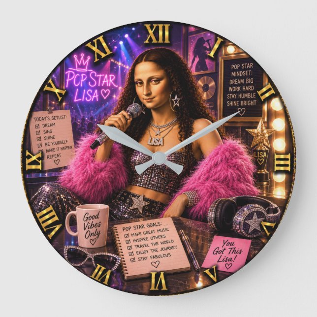 Pop Star Funny Mona Lisa Music Lover Gift Stor Klocka (Framsida)