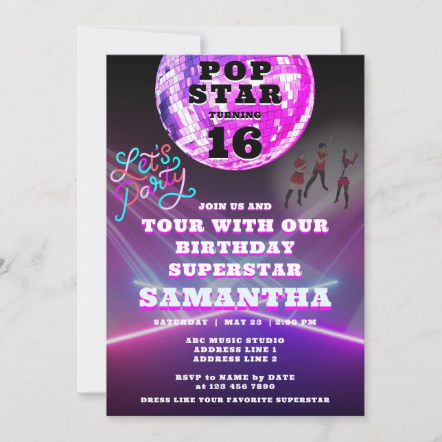 Pop Star Party som en superstar-Rockstjärna på föd Inbjudningar (Framsida)