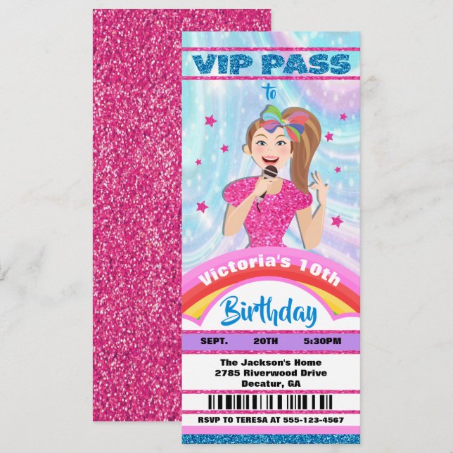 Pop Star Singer VIP-pass biljett Birthday Inbjudningar (Fram/baksida)