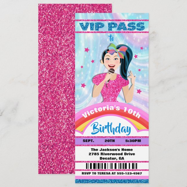 Pop Star Singer VIP-pass biljett Birthday Inbjudningar (Fram/baksida)