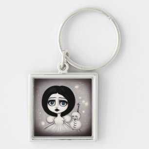 Pop Surrealism Doll & Konstig Snögubbe Fyrkantig Silverfärgad Nyckelring