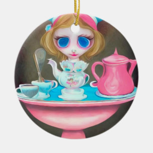 Pop Surrealism Målad Wonderland Tea Party Julgransprydnad Keramik