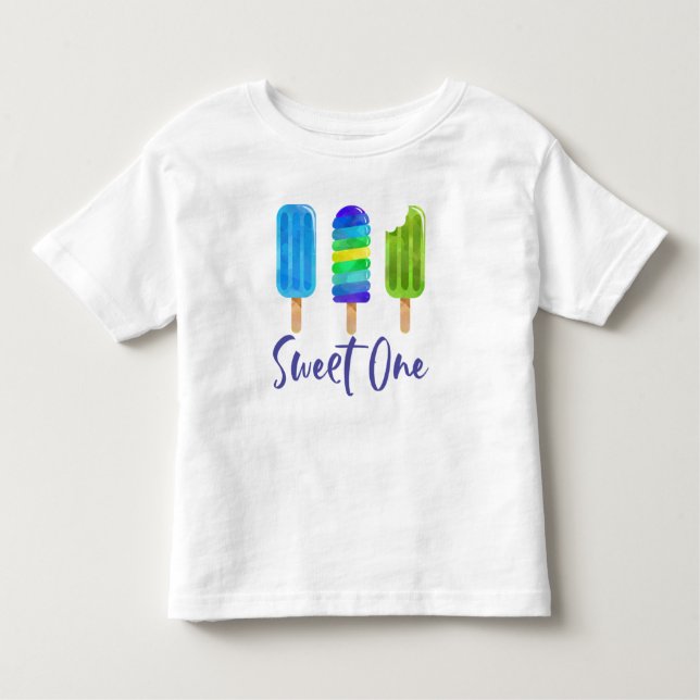 Pop Sweet One 1st Birthday blue grönt T Shirt (Framsida)