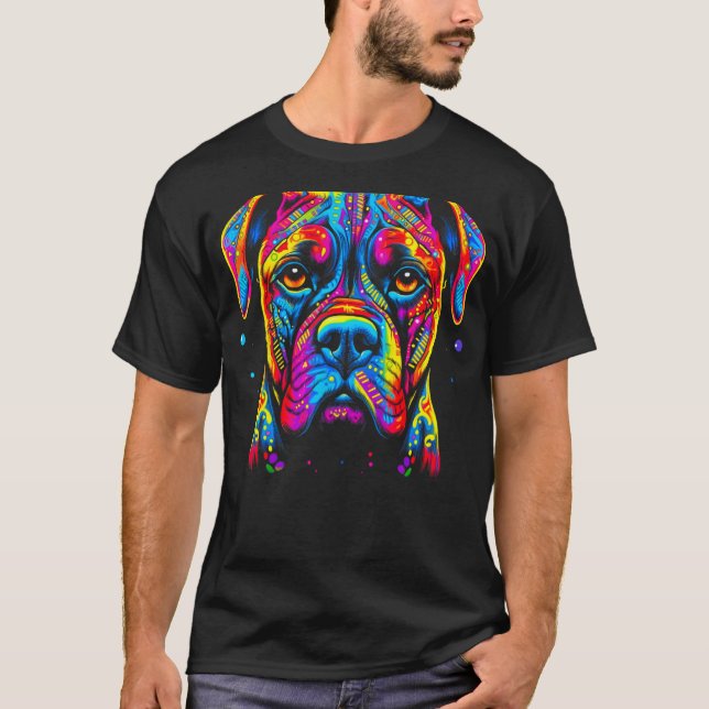 Pop-teckning för Boxer Hund T Shirt (Framsida)