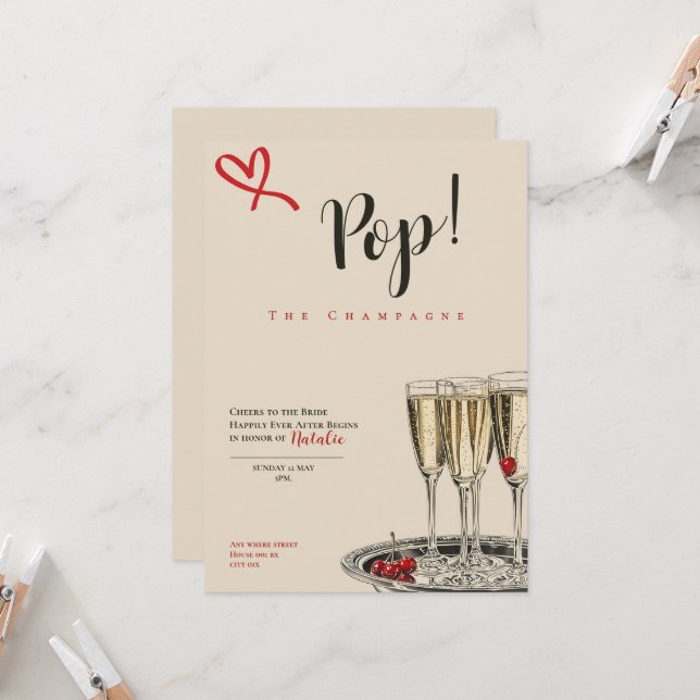 Pop! The Champagne romantic Bridal Shower card Kort (Fram/Back In Situ)