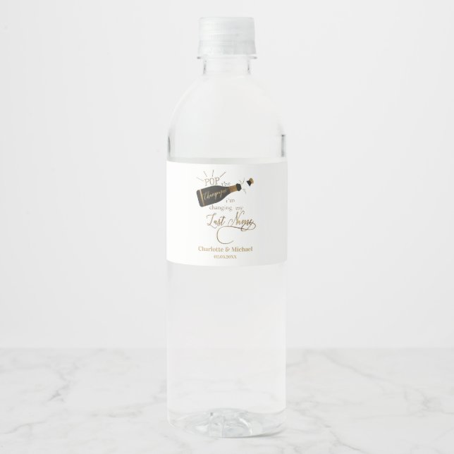 Pop the Sparkling Wine i´m changing my last name! Vattenflaskor Etikett (Framsida)