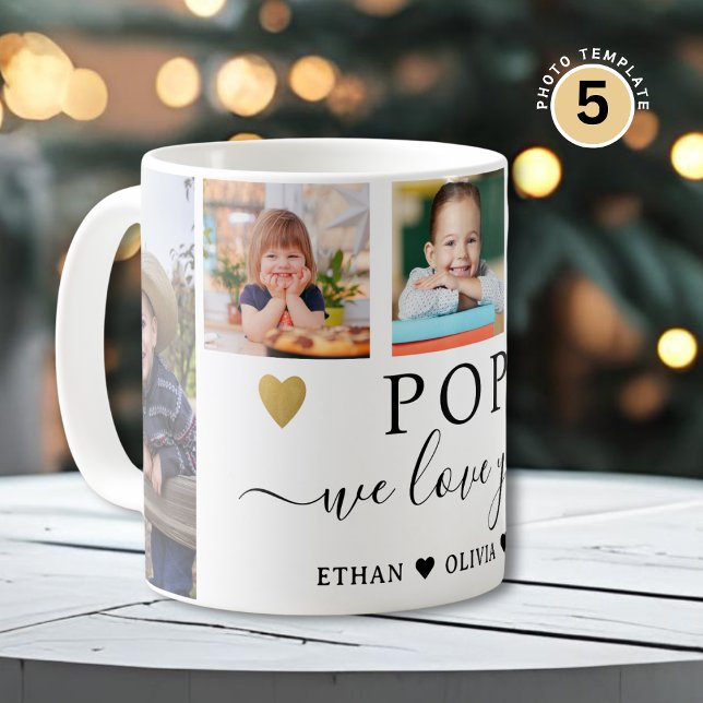 POP Vi älskar dig barnbarn 5 fotokollage   Kaffemugg (Skapare uppladdad)