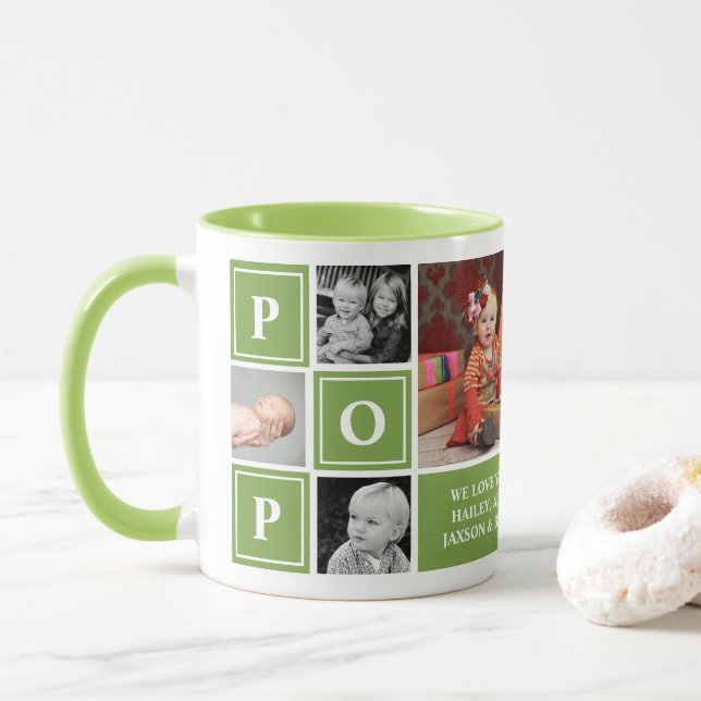 Pop Vi älskar dig Grön anpassad fotokollage Mugg (Med munk)
