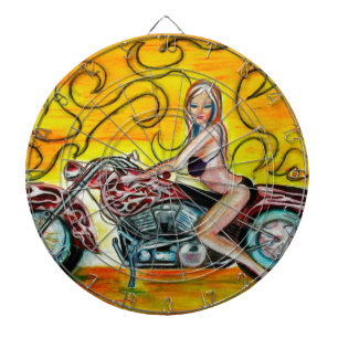 Popart flicka på en motorcykel piltavla