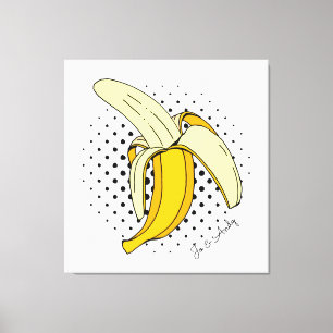 Popart Peeling Banana Fruit on Halftone Dots Canvastryck