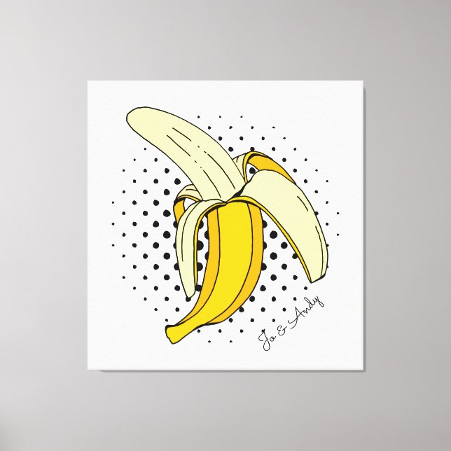 Popart Peeling Banana Fruit on Halftone Dots Canvastryck (Framsida)