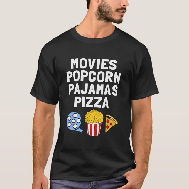 Popcorn Addict Movies Popcorn Pajamas Pizza T Shirt (Framsida)