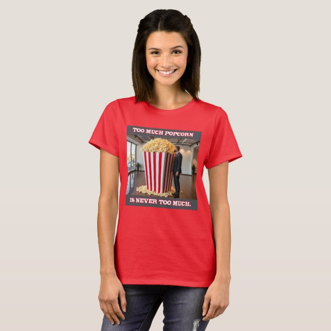 Popcorn Alla kvinnor i rött T-shirt (Hel framsida)
