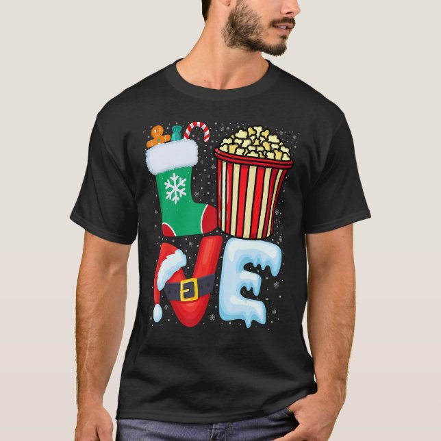 Popcorn Älskare - Popcorn Wearing Santa Hat Christ T Shirt (Framsida)