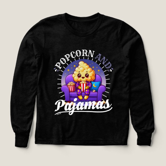 popcorn and pajamas design for girls t shirt (Design framsida)
