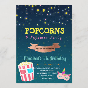 Popcorn and pyjamas bjudande inbjudningar