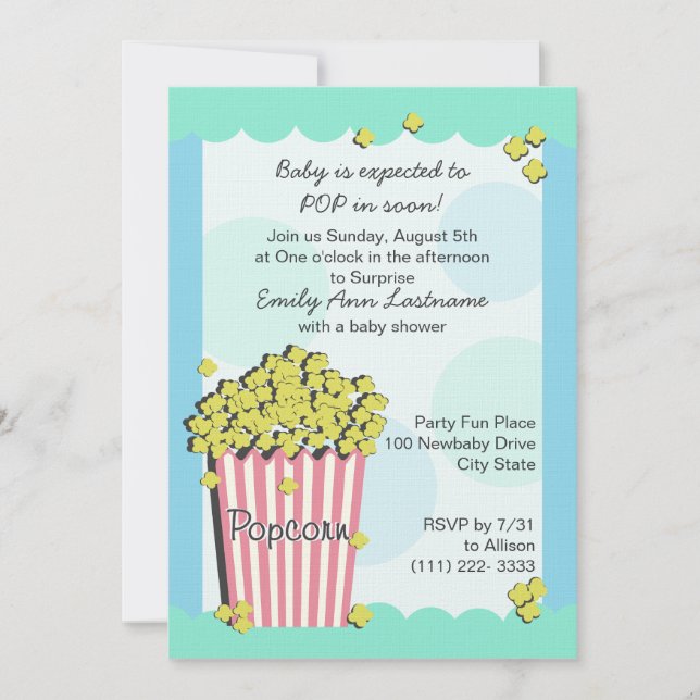 Popcorn Baby Shower Inbjudningar (Framsida)