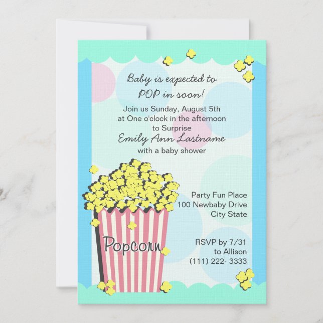 Popcorn Baby Shower Inbjudningar (Framsida)