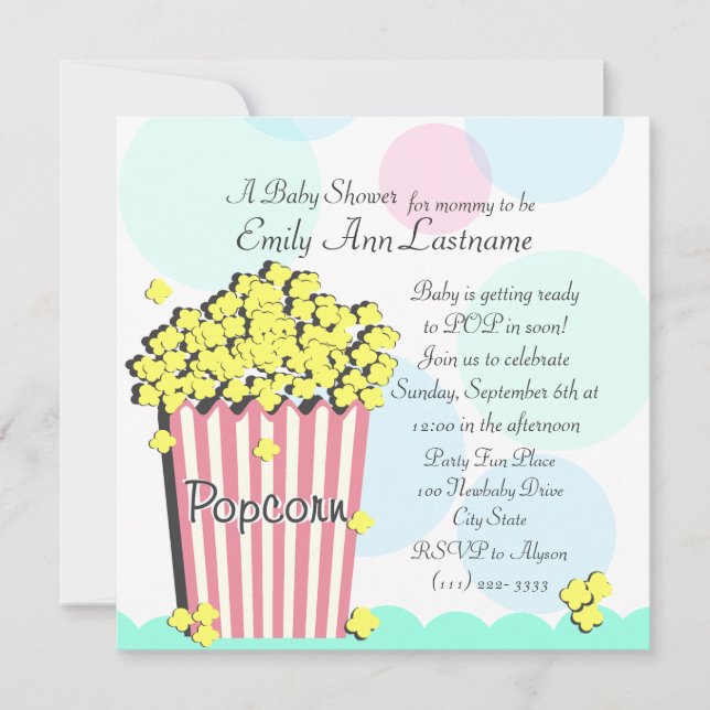 Popcorn Baby Shower Inbjudningar (Framsida)