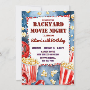 Popcorn Backyard Movie Night Födelsedagsfest Inbjudningar