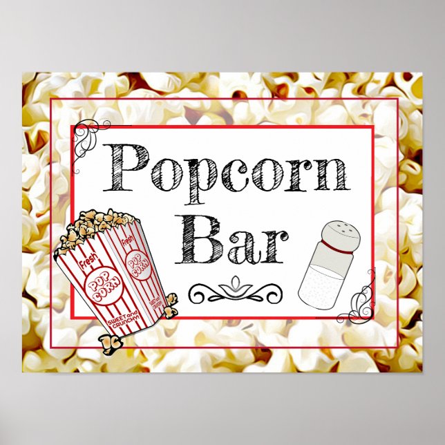 Popcorn Bar Bröllop eller Baby Shower Sign Poster (Framsidan)