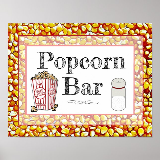 Popcorn Bar Bröllop eller Baby Shower Skylt Affisc (Framsidan)