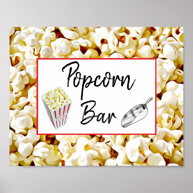Popcorn Bar Bröllop eller Baby Shower Skylt Affisc (Framsidan)